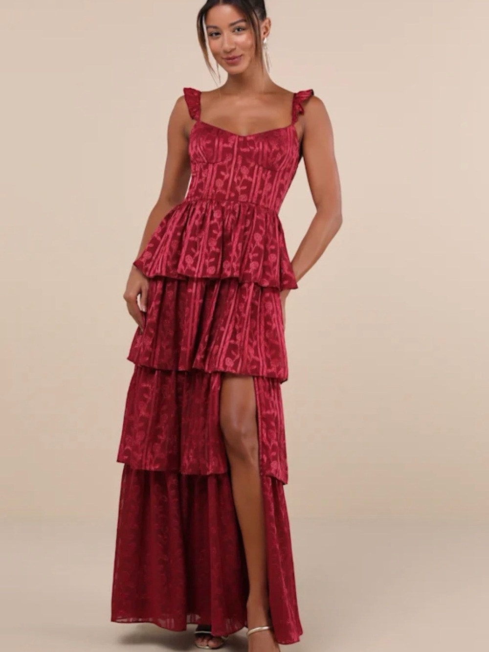 Lulu's Scarlet Tiered High-Low Maxi Dress